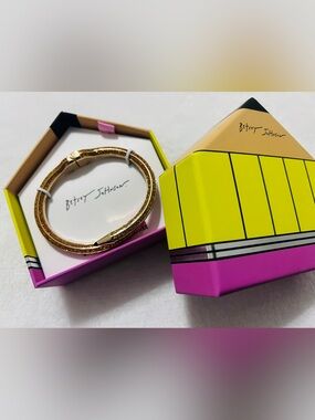 BETSEY JOHNSON Brown Gold Glitter Pencil Hinge Bracelet Teacher Gift Idea New